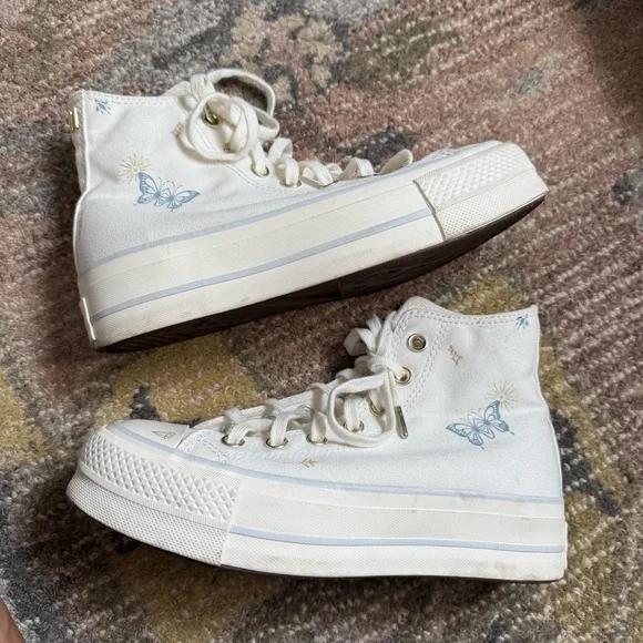 Converse Chuck Taylor All Star Lift Tattoo Vintage White High Top Platform Shoes - Picture 1 of 15